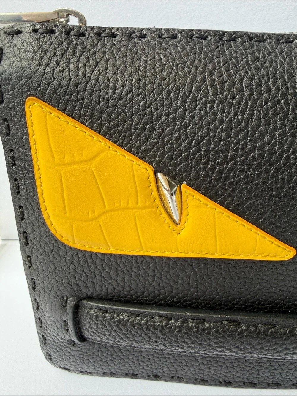 Fendi Black Leather Bag Bigs Monster Eyes Clutch Bag.